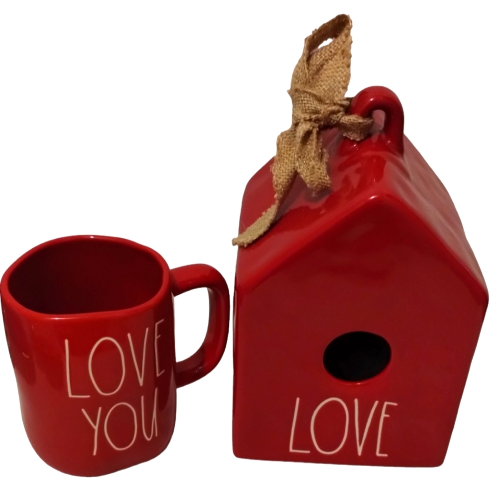 Rae Dunn Red Love Mug And Birdhouse Set